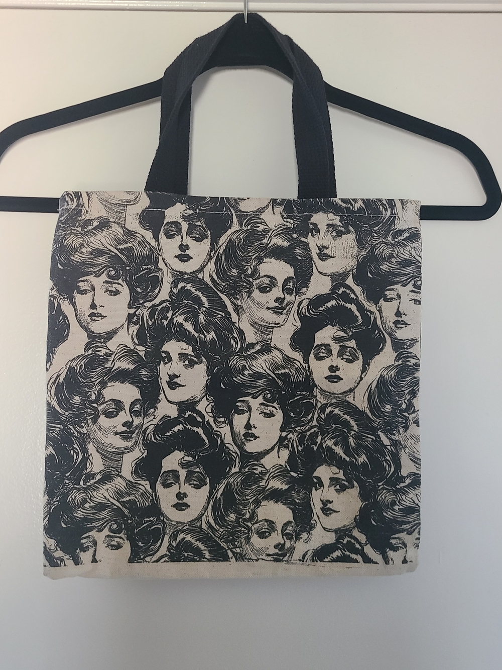 Victorian Gibson Girl Mini Canvas Tote Bag Black Cream French Art Cottagecore
